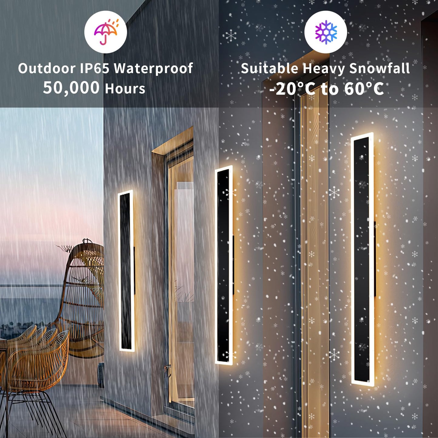 LannlKer Outdoor Wall Lights, Waterproof IP65, Dimmable 3000K-6000K, 57.5 inch, Black, Model BD-WJ, 2 Pcs