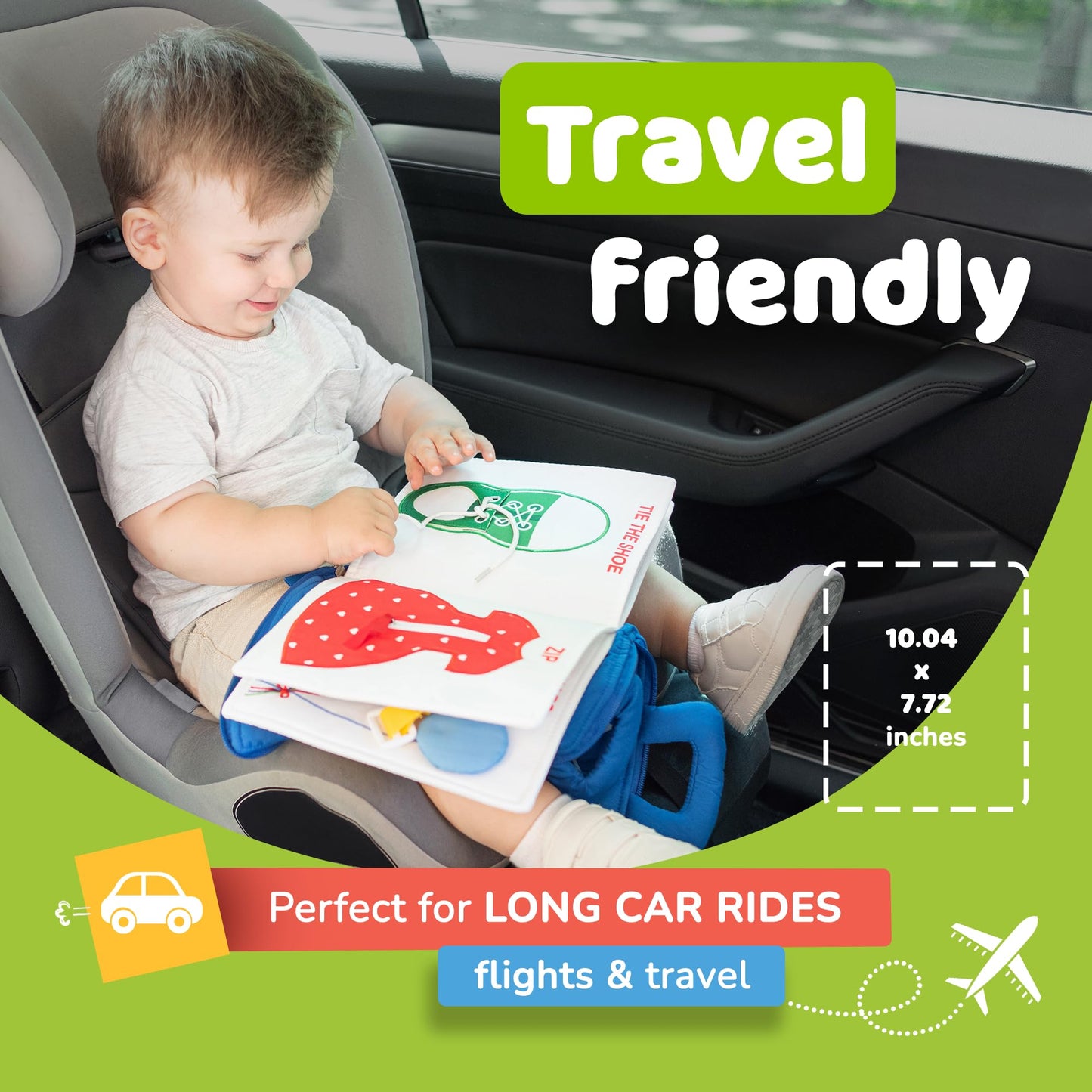 deMoca Busy Book for Toddlers 1-3 - Airplane Toys for Toddlers 1-3, My Quiet Book Montessori Toys for 1 Year Old with Kids Plane Activities, Activity Busy Board, Gift for Boys & Girls