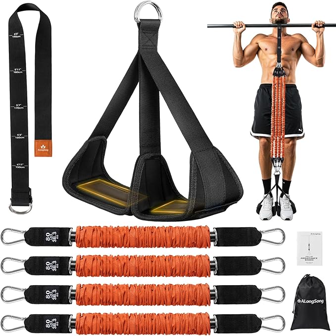 ALongSong Pull Up Assistance Bands with Foot Support Pedal - Upgraded Heavy Duty Resistance Bands Adjustable Weight/Height...