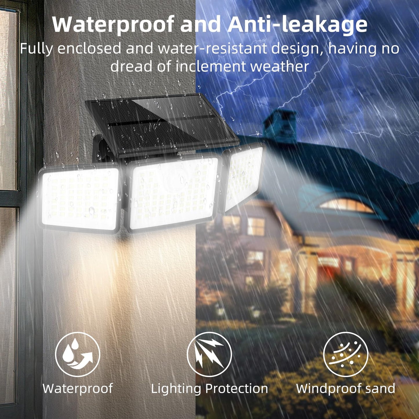 Daphino 2500Lm Solar Lights Outdoor With Motion Sensor 3 Head 270 Wide Angle Street Area Lights Ip65 Waterproof Security Lighting With 3 Modes(Non-Remote 4 Pcs)