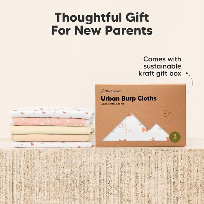 Organic Burp Cloths Baby Boy & Girl - 5-Pack Super Absorbent Cotton Burping Cloths for Babies, Soft & Plush Newborn Spit Up Rags, Infant Towels for Milk Spit Up, Unisex, Large 21" x 10" (Butterflies)