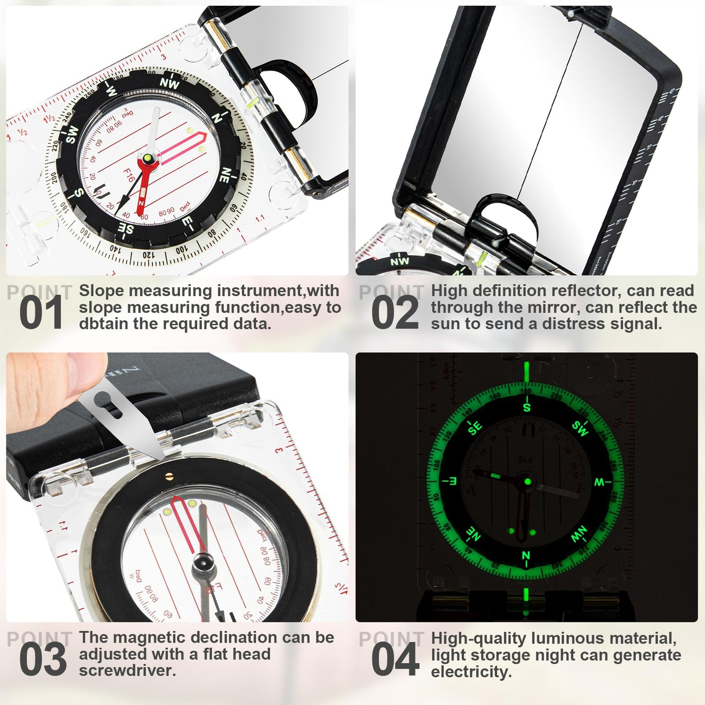 Nihtdoy High-Precision Compass With Mirror For Hiking, Camping, Adjustable Declination, Portable Orienteering Compass With Map S