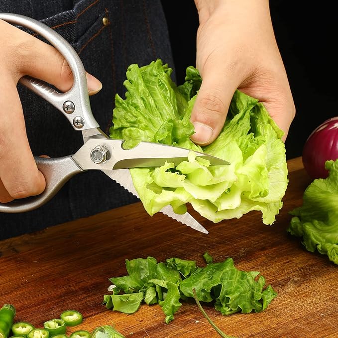 8.5" Kitchen Scissors for Food Chef Scissors Heavy Duty Culinary Scissor Full Metal Professional Sharp Kitchen Shears for Cooking Chicken Meat Pizza, Sliver
