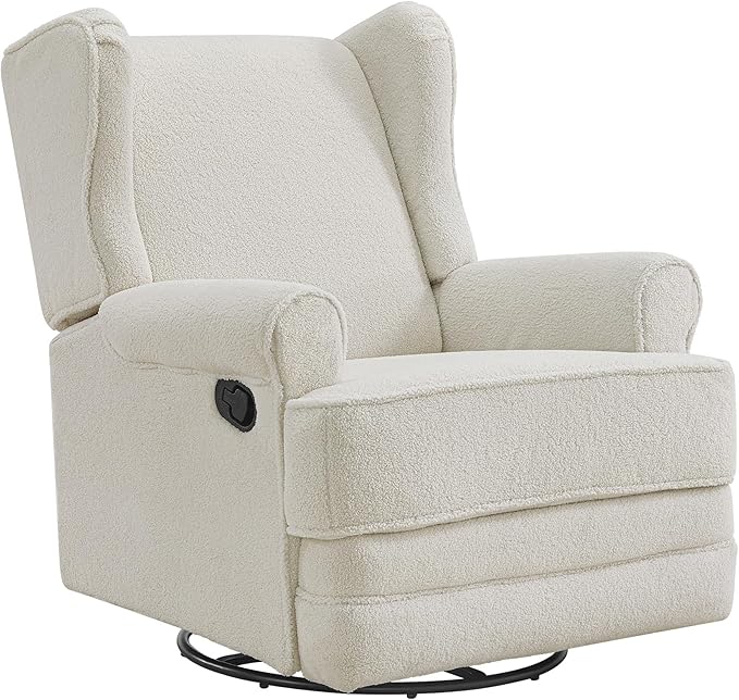 Oxford Baby Teegan Upholstered Swivel Glider & Recliner Nursery Chair, Boucle White
