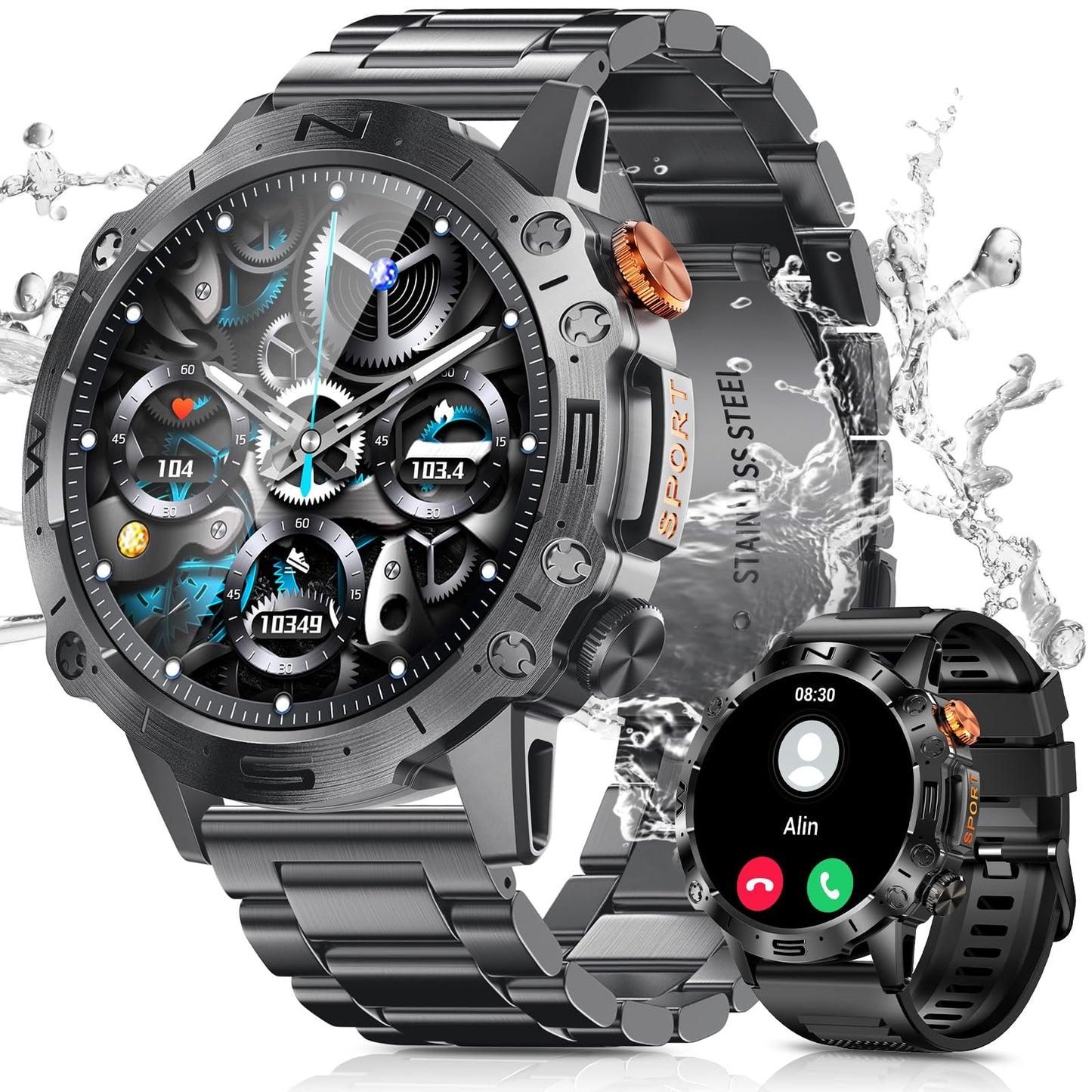Podoeil Military Smart Watch For Men With Bluetooth Call, 1.43 Amoled Fitness Tracker With Blood Pressure/Heart Rate/Sleep Monit