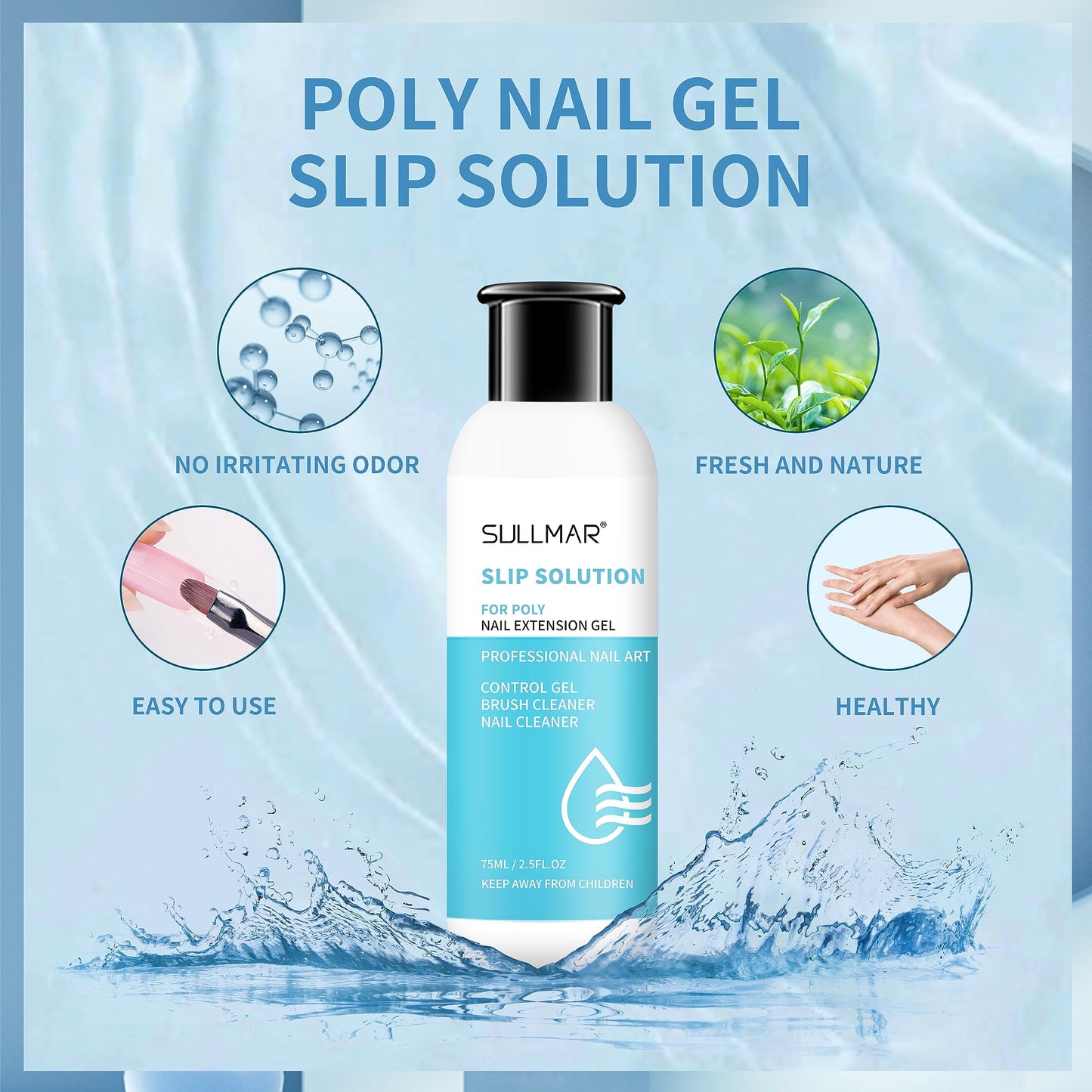 SULLMAR 75ml/2.5fl.oz Poly Nail Gel Slip Solution for Professional and Beginner Nail Extension