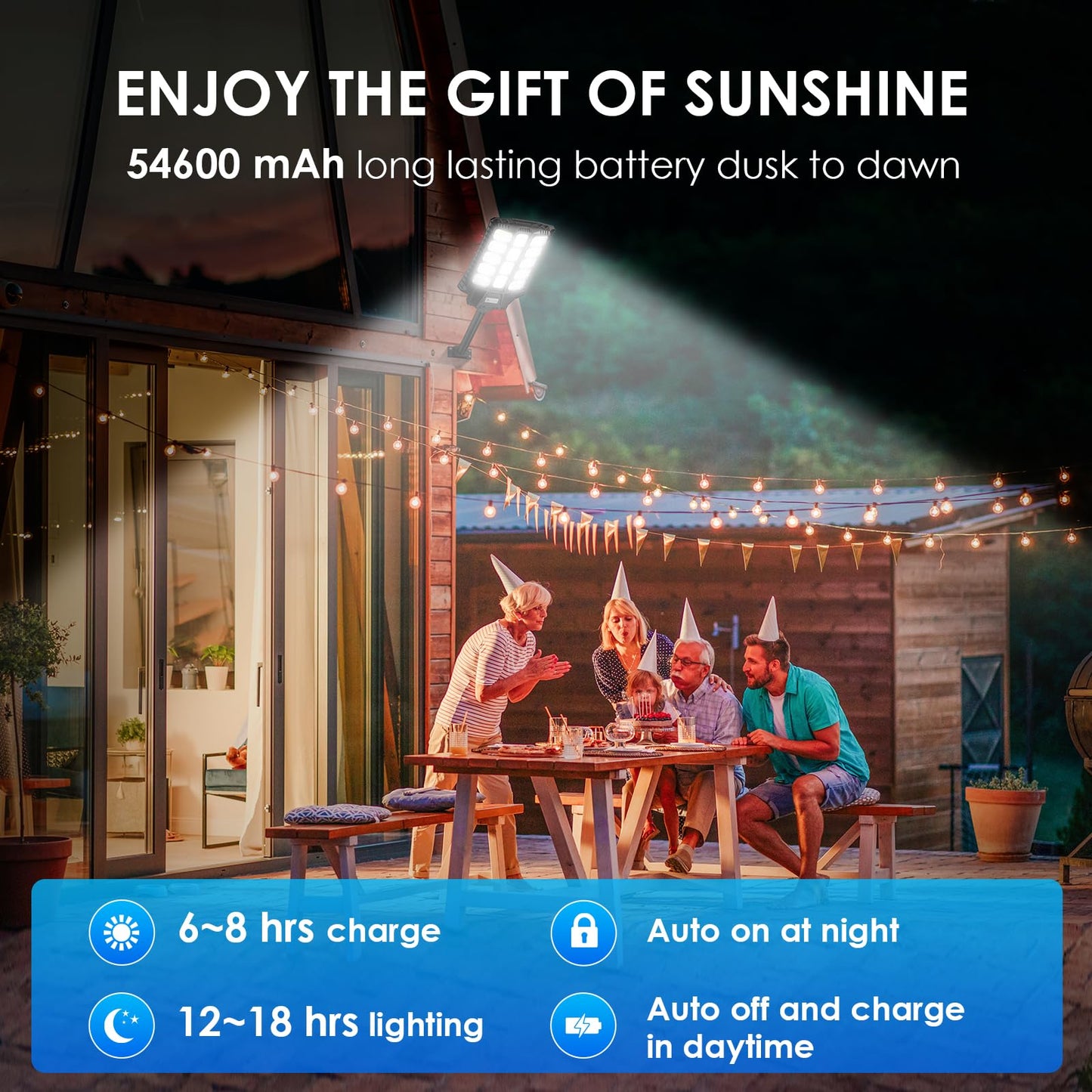 ZIZIWIN Solar Street Light 9500W Waterproof with Motion Sensor & Remote, Wall/Pole Mount, White, Model ZZSSL