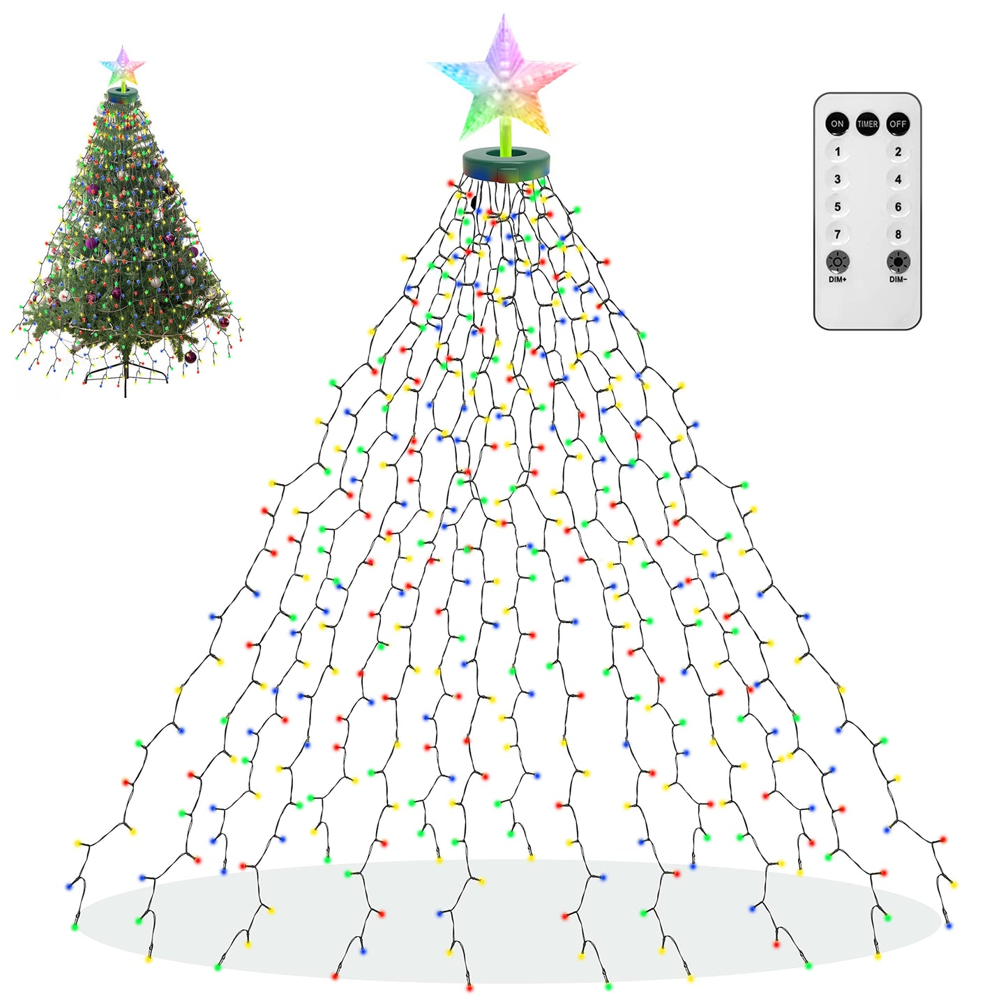 Aneeway Christmas Tree Lights - 410 Led Multicolor String Lights, 6.6Ft, 8 Modes, Remote Control, Memory Function