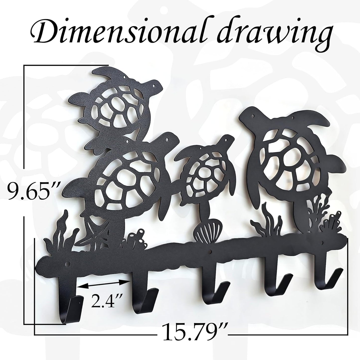 Metal Sea Turtle Coat Hooks Wall Mount-Sea Turtle Hangers and Key Holder-Clothes Hat Rack and Backpack Hanger Decor for Storage, Living Room, Hallway, Office Gift (Black)