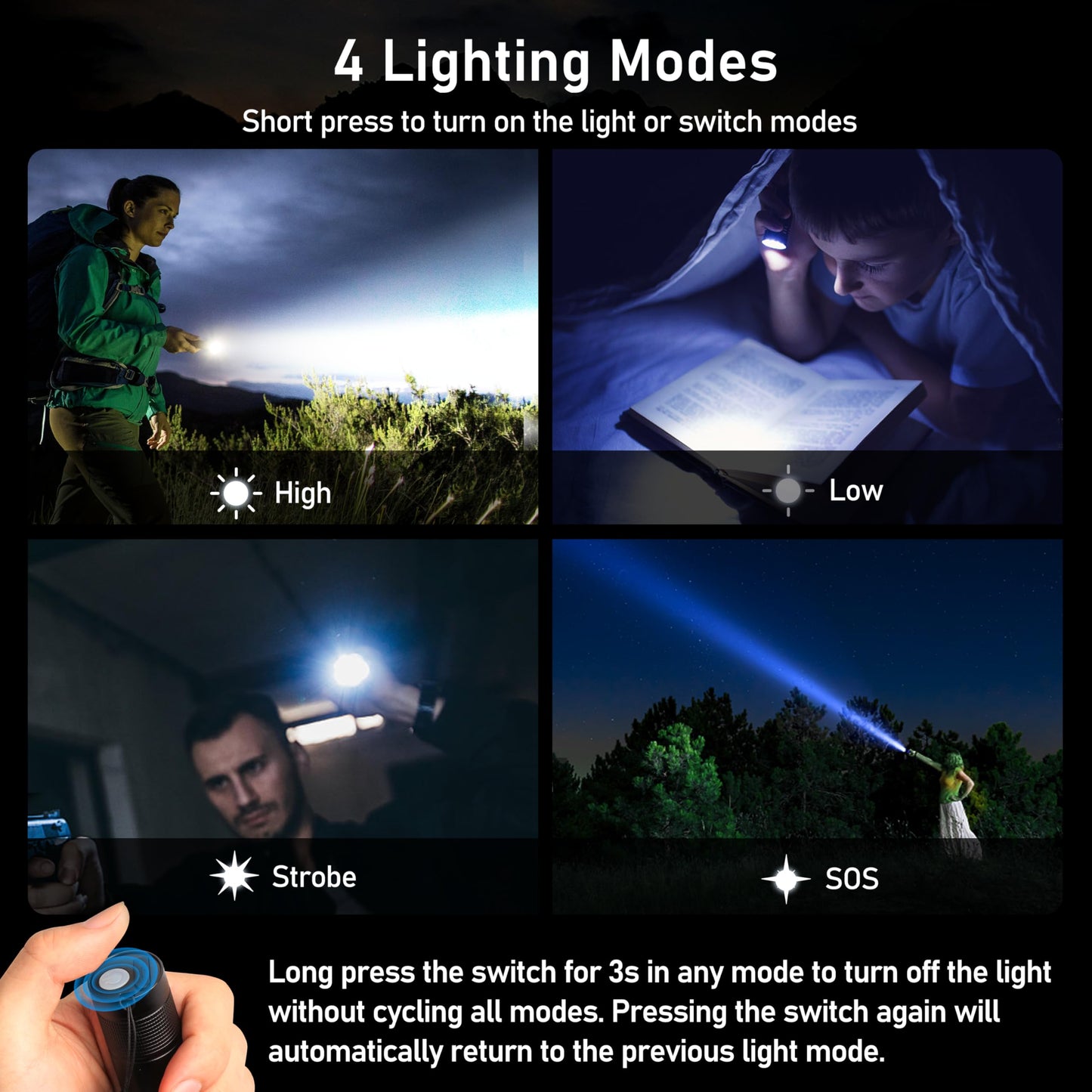 Blukar 2000L Tactical Flashlight - Rechargeable, Zoomable, Adjustable Brightness, Black, Aluminum, Model K9132, 1 Pack