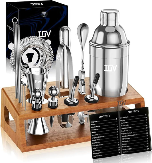 IOV Cocktail Shaker Set Bartender Kit with Stand | Bar Set Drink Mixer Set Includes Martini Shaker, Jigger, Strainer, Mixi...