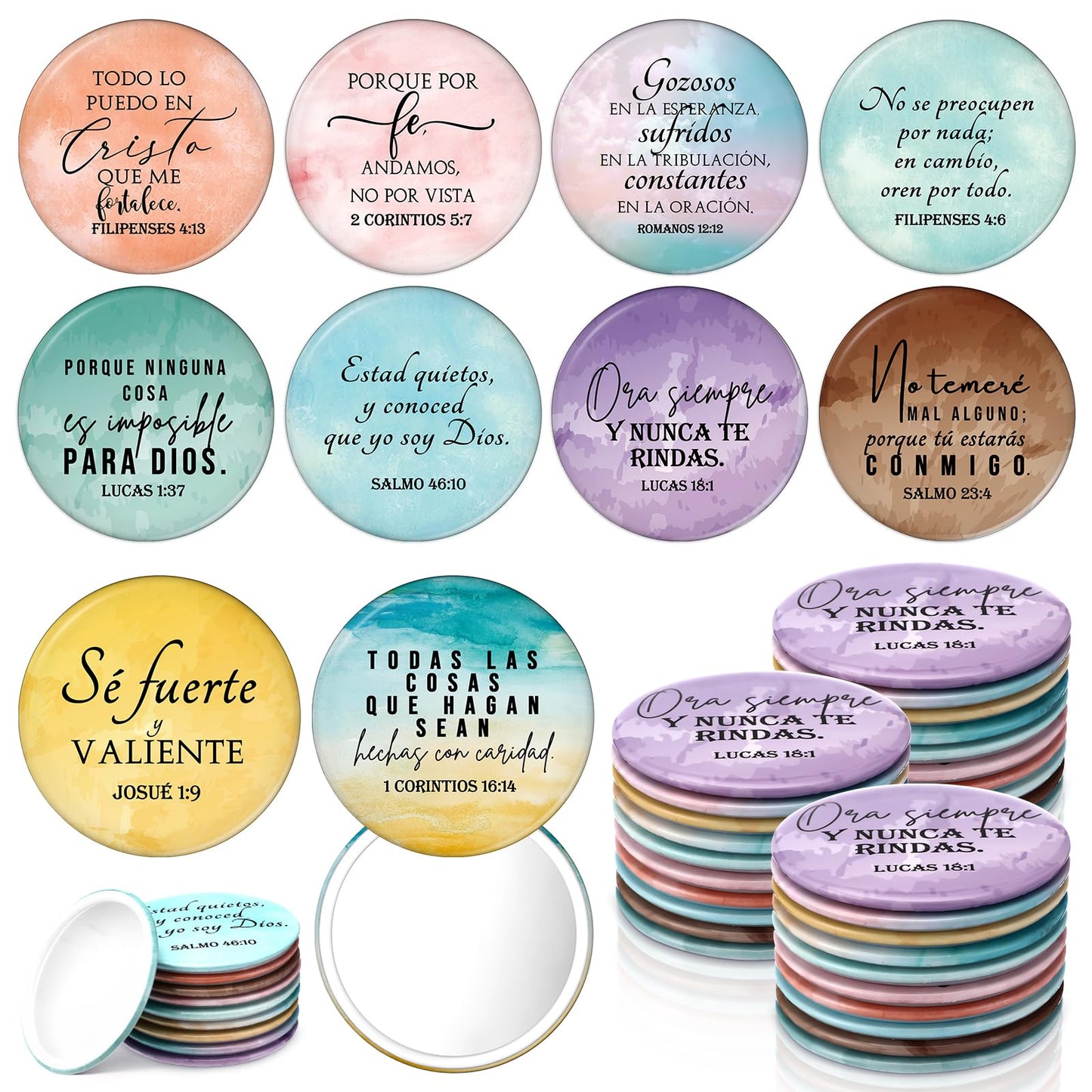 GlikCeil 40 Pcs Mini Bible Verse Compact Mirrors Bulk Religious Christian Gifts Watercolor Theme Pocket Mirrors Portable Small C