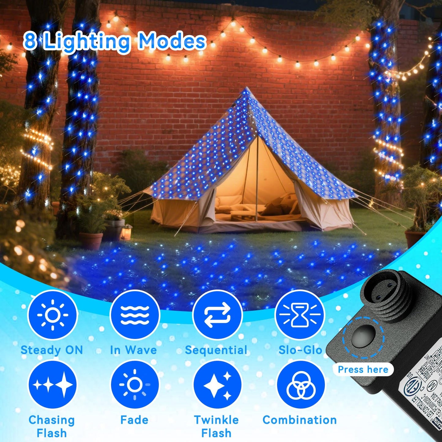Lithome 14.8Ft X 5Ft Christmas Net Lights Outdoor Mesh Lights  300 Led Christmas Blue Net Light For Bushes Connectable  8 Modes Giant Mesh Light Waterproof Green Wire For Tree Garden Party Roof Decor