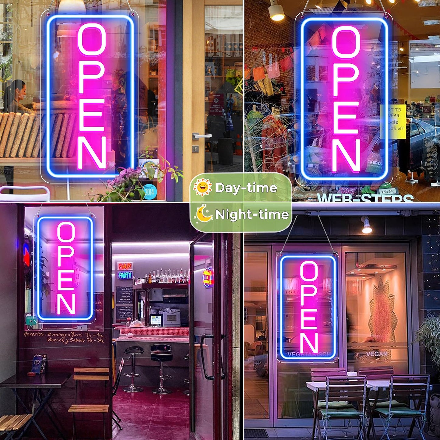 ROLANCHE LED Open Sign, 23inx12in, Ultra Bright Acrylic, Blue Pink Vertical, Model JS-OPEN-PK-V-BIG-US