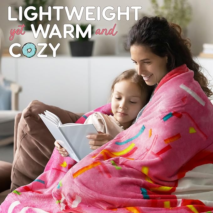 Zulay Giant Double Sided Glazed Donut Blanket - Novelty Round Flannel Donut Blanket for Adults & Kids - Indoors, Outdoors, Travel - 60 Inches