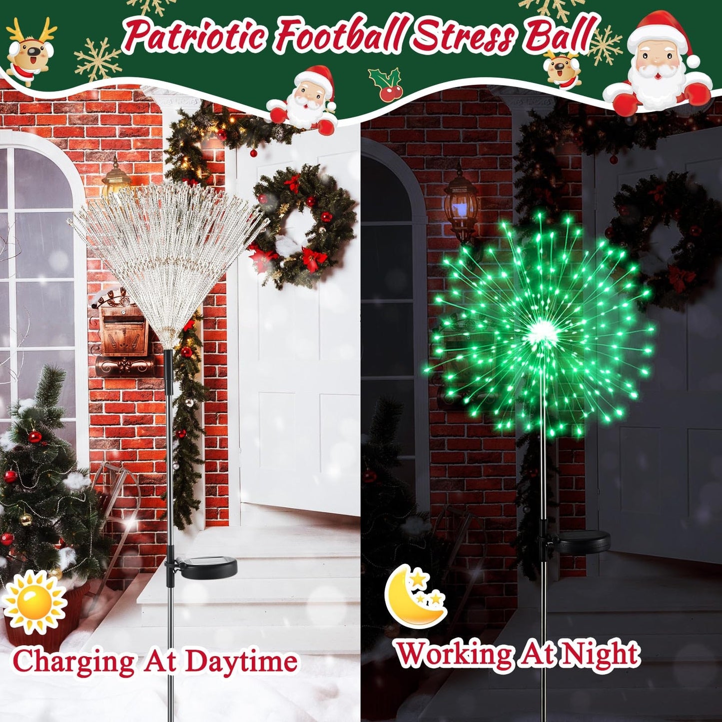 Tujoe 3 Pcs Mardi Gras Solar Firework Lights Solar Lights Outdoor Garden 120 LED 8 Modes Waterproof LED Sparkler Outdoor for Carnival Patio Yard Pathway Walkway (Red,Yellow,Green)