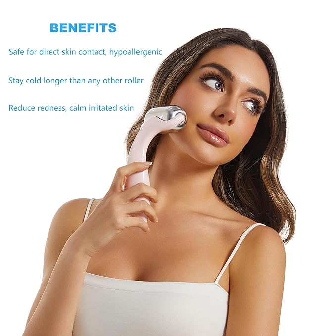 Ice Roller for Face & Eyes – Medical-Grade Stainless Steel Cooling Face Roller for Puffiness Relief, Dark Circles, Skincare Routine – Dual Cold & Warm Therapy, Ergonomic Design