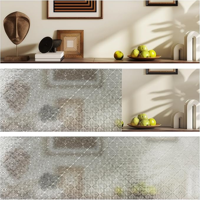 Stained Glass Window Privacy Film, 3D Static Cling Removable Window Clings, Heat Control Sun Blocking Window Film for Bathroom,Front Door,Home,Begonia,29.5" x 78.7"