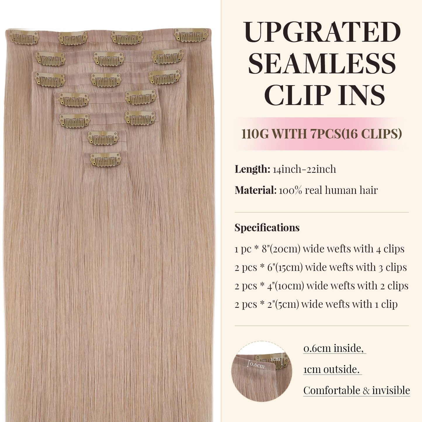 MAXITA Clip in Hair Extensions Real Human Hair - 16 Inch 110g 7pcs Dark Brown Seamless Invisible Weft Straight Natural Hair Exte