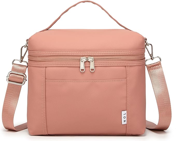 NOL Natural Organic Lifestyle Insulated Lunch Bags for Women Cooler Bag Lightweight Nylon Waterproof Lunch Box For Work (Dark Pink, Medium(normal))