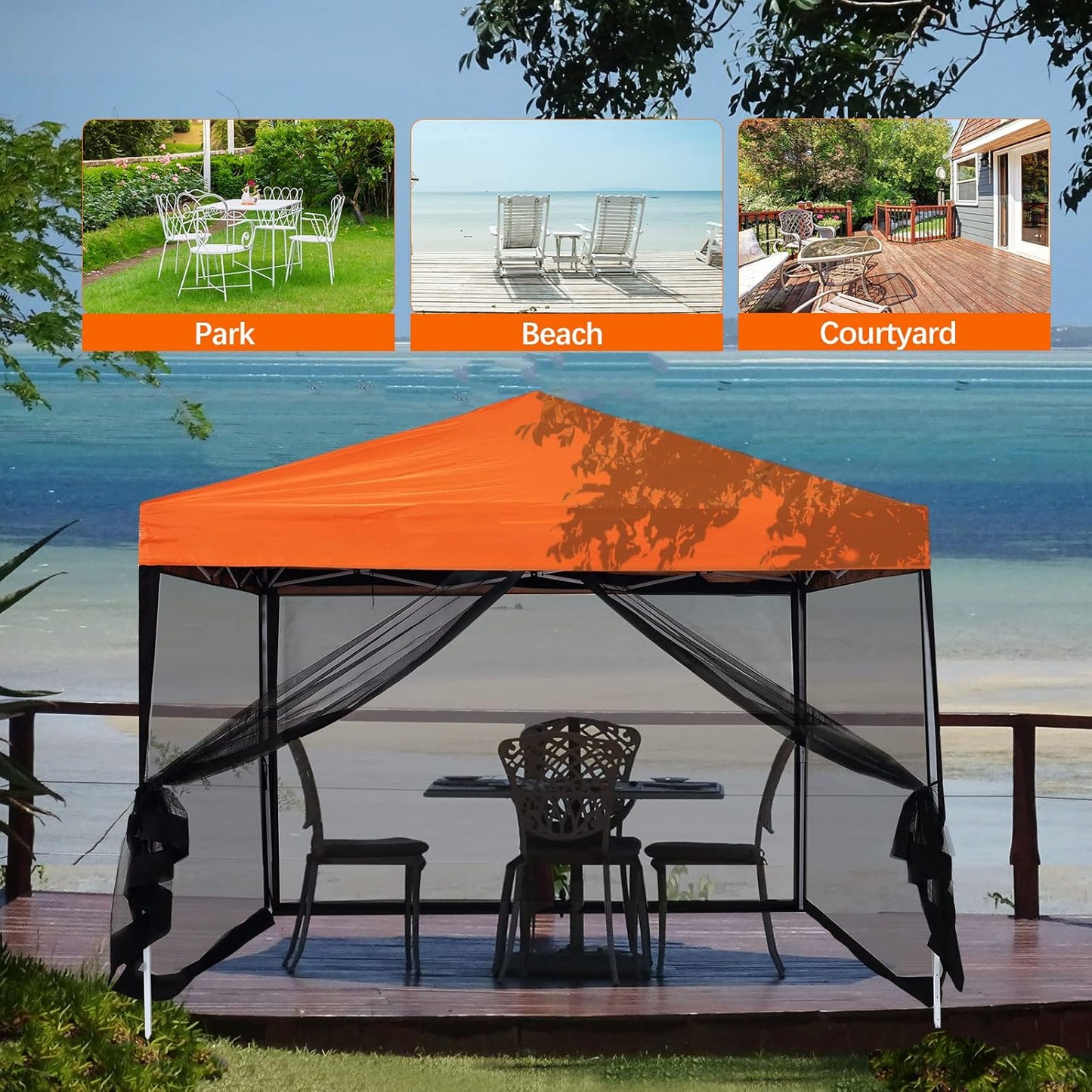 Mosquito Netting Outdoor Screen House Tent Screen Wall with Zipper for Camping, Patio, 10x 10 Gazebo and Tent (Black)