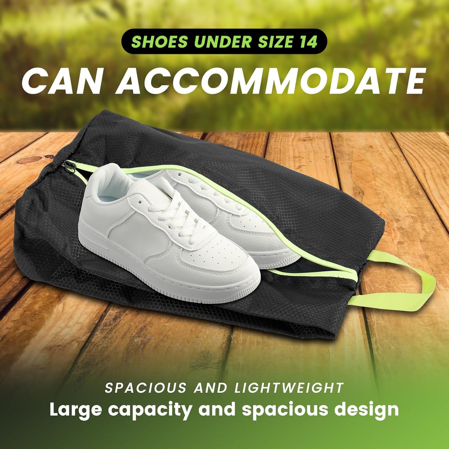 Smell Proof Shoe Bag for Travel, Gym Cleat Bags with Active Carbon Fabric, Water Resistant Odor Absorbing Golf Shoe Organizer for Sports Travel Work, Black