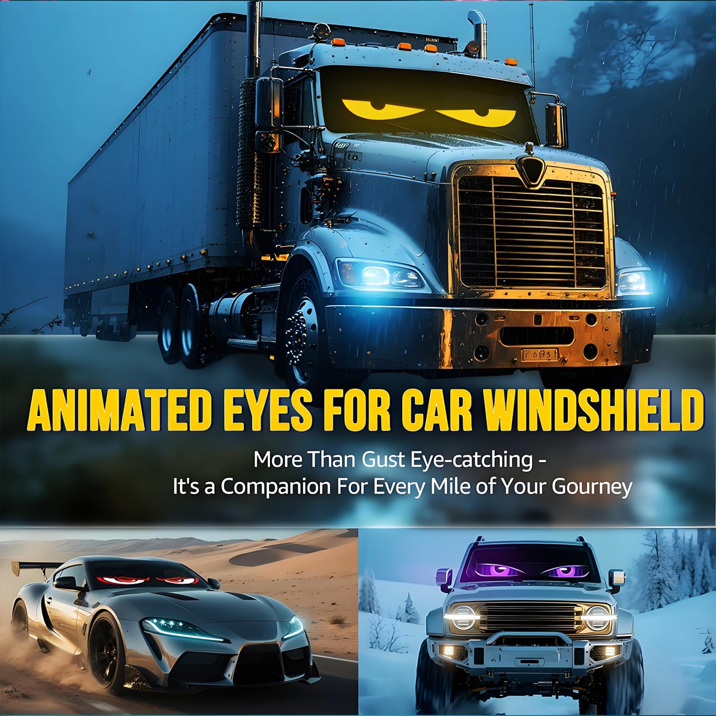 Devil Eyes Light 2PC for Windshield-23.42x4.72IN HCYHNB Programmable LED Eyes [Advanced Chip, 100% Synced Dual Screen] 5V USB Powered, App/Remote Control, Windshield Eyes Animated for Cars/Trucks/SUVs