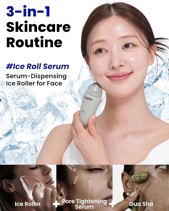 Ice Roll Serum | Cooling Face Roller with Serum for Depuffing, Under Eye Bag, Hydrating, Soothing & Pore Tightening with Panthenol & Tannin | Korean Skin Care & Gua Sha Facial Tool | 1.69 Fl Oz