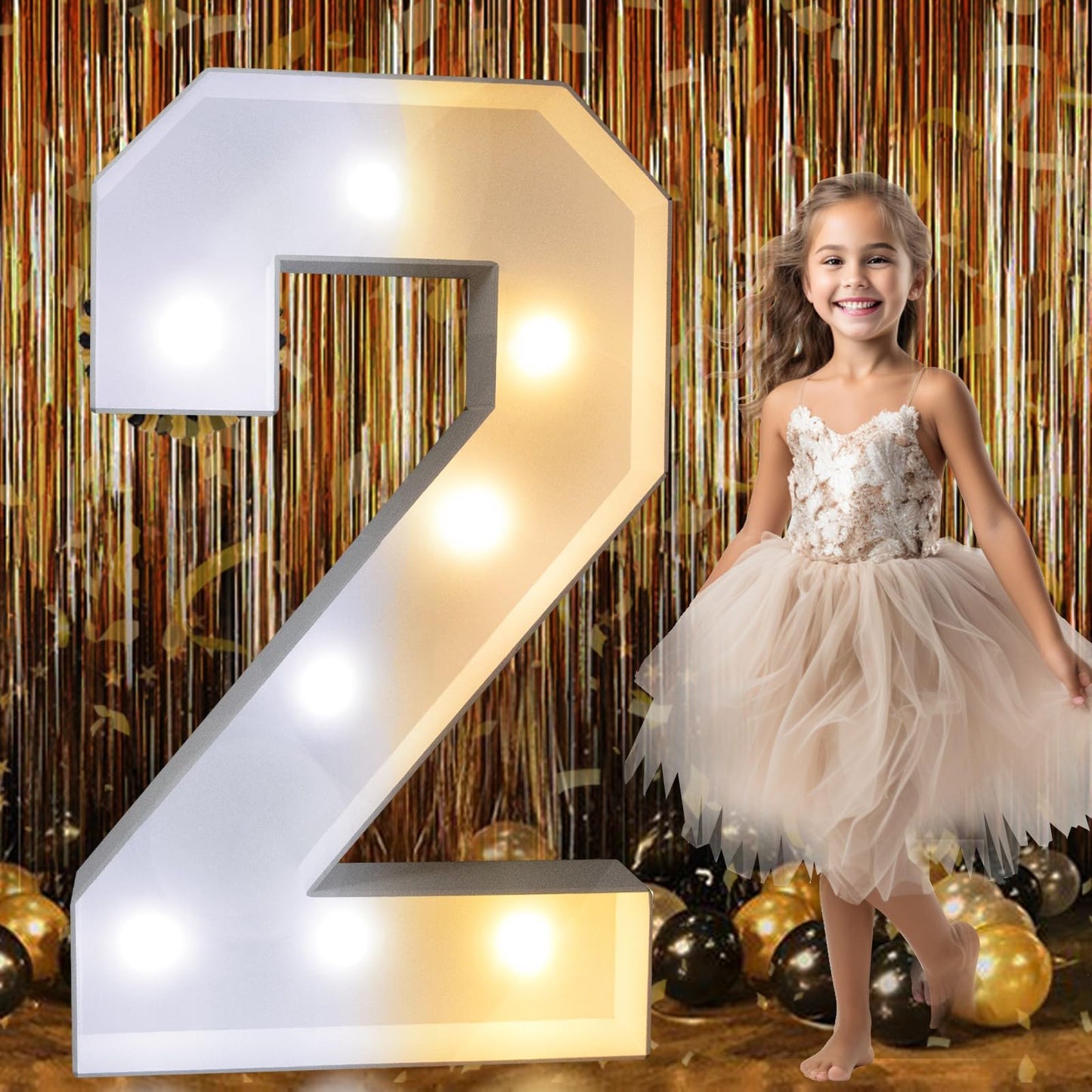 Pooqla 3Ft Marquee Light Up Numbers 2  Led Large Lighted Marquee Numbers For 2Nd 20Th 21St 25Th Birthday Decorations  Giant Mosaic Number Gift For Girls Boys Wedding Anniversary Party Decorations
