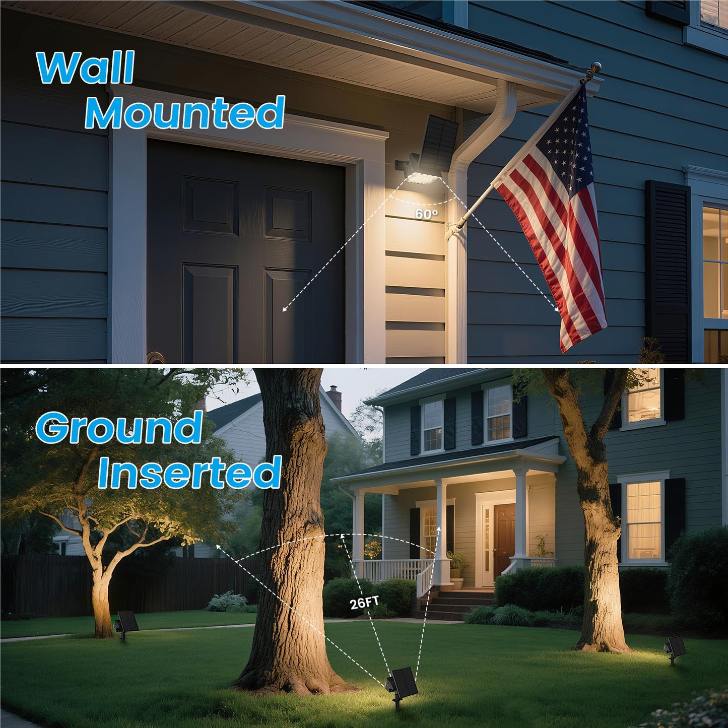 VOLISUN Solar Spotlight Outdoor, IP67 Waterproof, 27 LED, 3 Lighting Modes, 2 Pack, Warm White, Model 21464