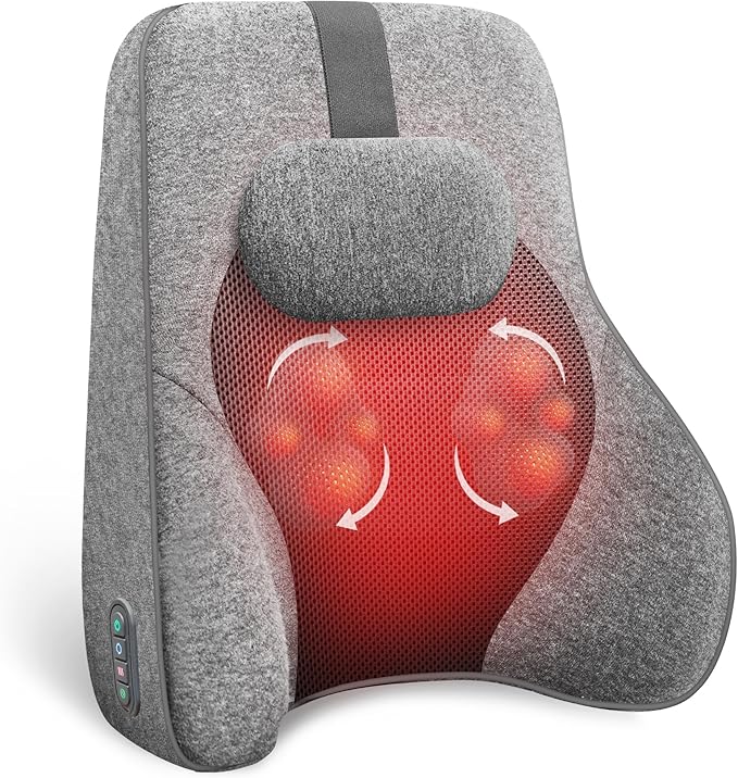 COMFIER Back Lumbar Support Pillow for Office,Car,Heated Back Support with 4 Shiatsu Massage Heads & Heating Function, Mem...