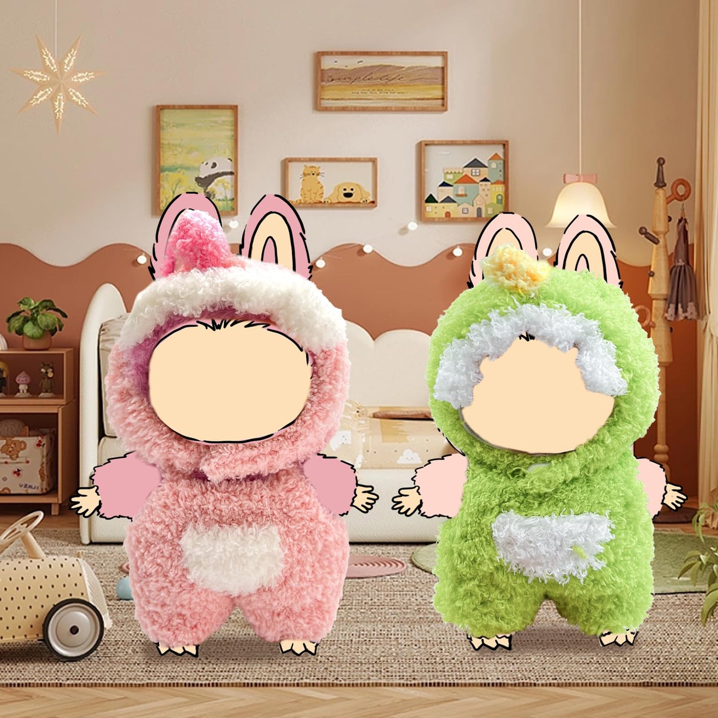 LUFZFEU 2025 New 17 cm Doll Clothes, Cute Outfits for Clothes Set, Keychain Accessories for Dolls, Faking Animal Style Doll Outfit Jumpsuit (Pink Dinosaurs)