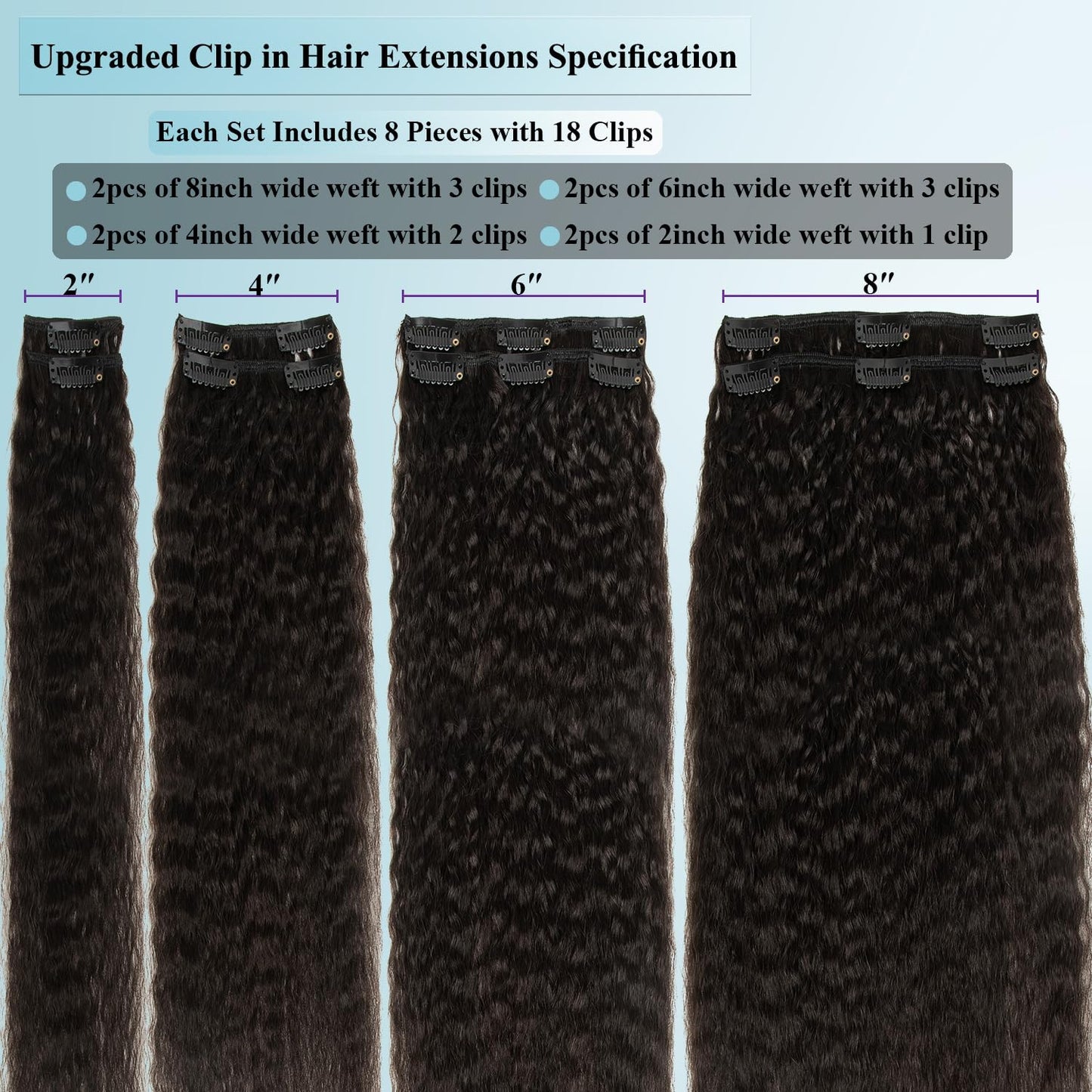 CiTake 16 Inch Yaki Straight Clip in Hair Extensions Real Human Hair for Black Women 90g/8pcs Double Weft 10A Brazilian Kinky St