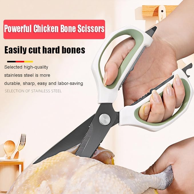 Jasni Transparent Handle Stainless Steel Sharp Powerful Kitchen Scissors Multi-Purpose Heavy Duty Food Scissors Kitchen Shears Chicken Poultry bone fish scales (Black handle black blade)