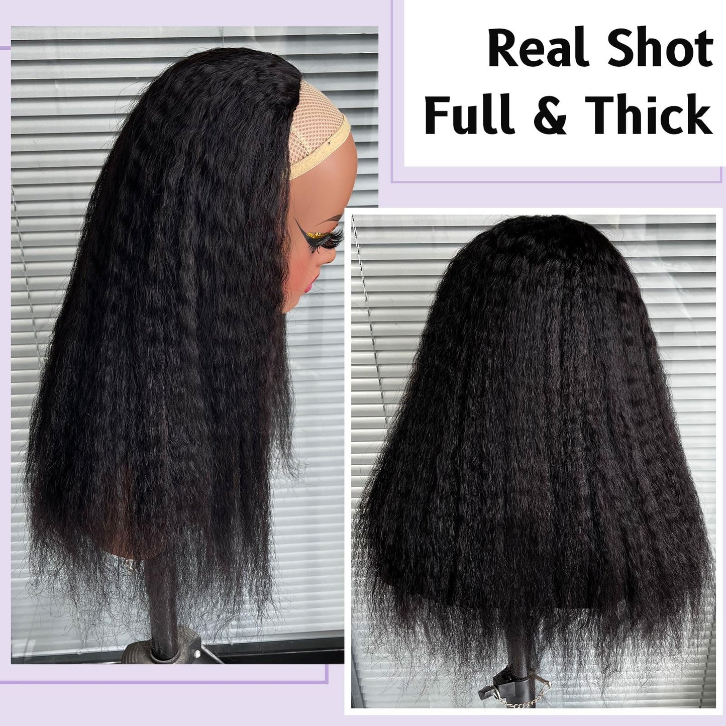 DSEKCAIN Kinky Straight Half Wig Human Hair Glueless Clip In 100% Real Human Hair Yaki Straight Half Wig 3 in 1 Seamless Flip Ov