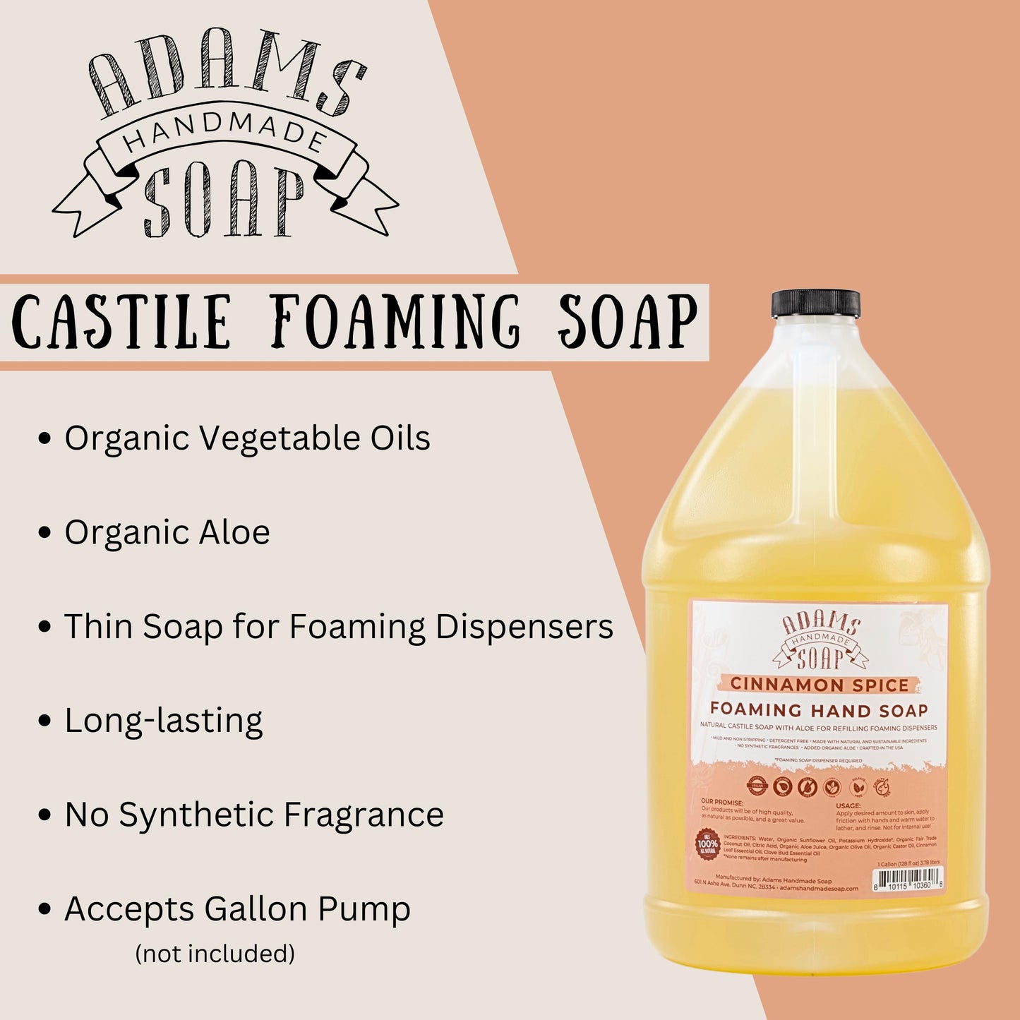 Adams Handmade Soap Liquid Foaming Soap 1 Gal - Cinnamon Spice (Pack of 4)
