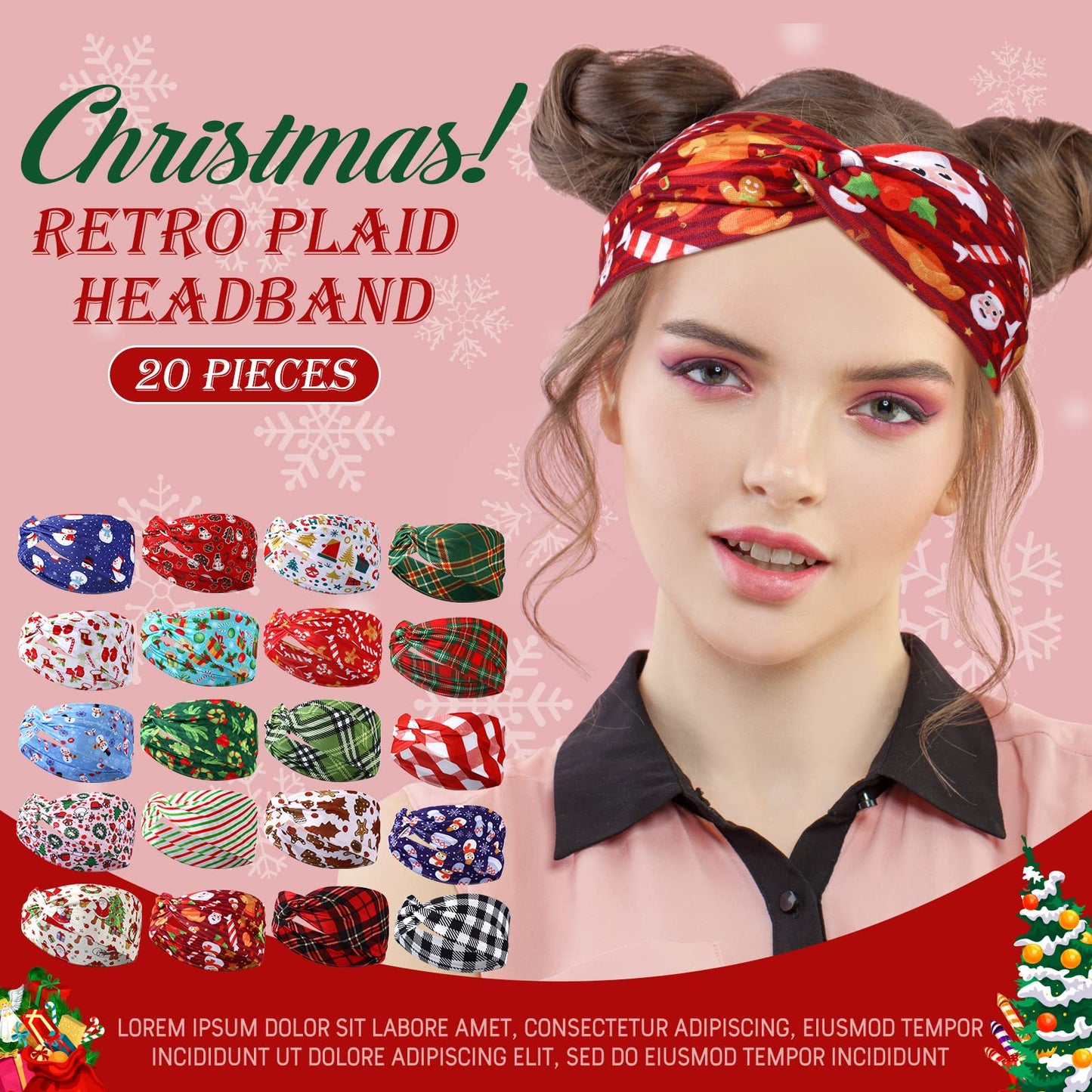 Giegxin 20 Pcs Christmas Headbands Christmas Costumes Accessories for Women Costume Party Elastic Knot Hair Wraps (Snowman Style