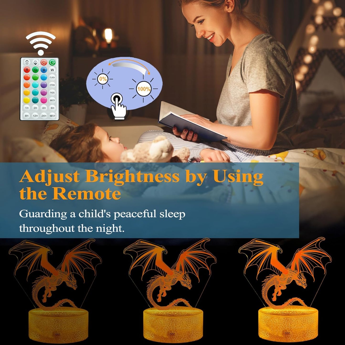 Dragon Night Light, Dragon Gifts, 3D Illusion Lamp with 16 Colors Changing, Timer, 4 Flash Modes and Dimmable, Kids Boys Girls Room Decoration, Holiday Xmas Gifts