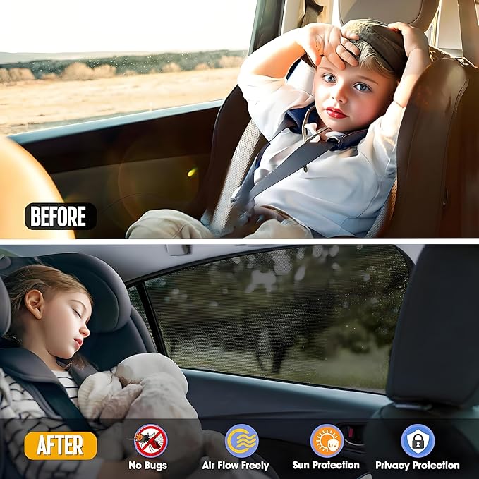 [2025] Car Window Screen Shades for Ram 1500 2500 3500 2019-2025 for Side Window 4 Pcs Truck Picup SUV Bug Mosquito Net Camping Breathable Mesh Netting UV Protection for Baby,Kids