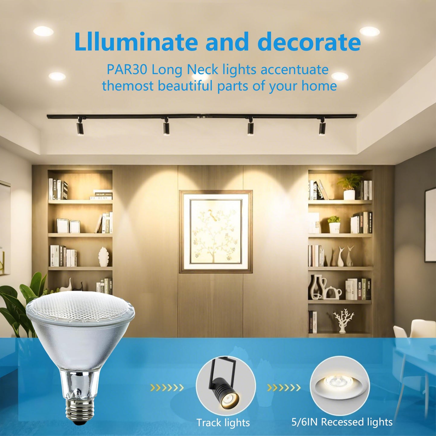 Misdood Par30 Long Neck Halogen Flood Light Bulbs  120V 60W Par30 Light Bulb  E26 Medium Base  2700K Warm Lighting  3000 Hours For Recessed Light Bulb(6 Pack)