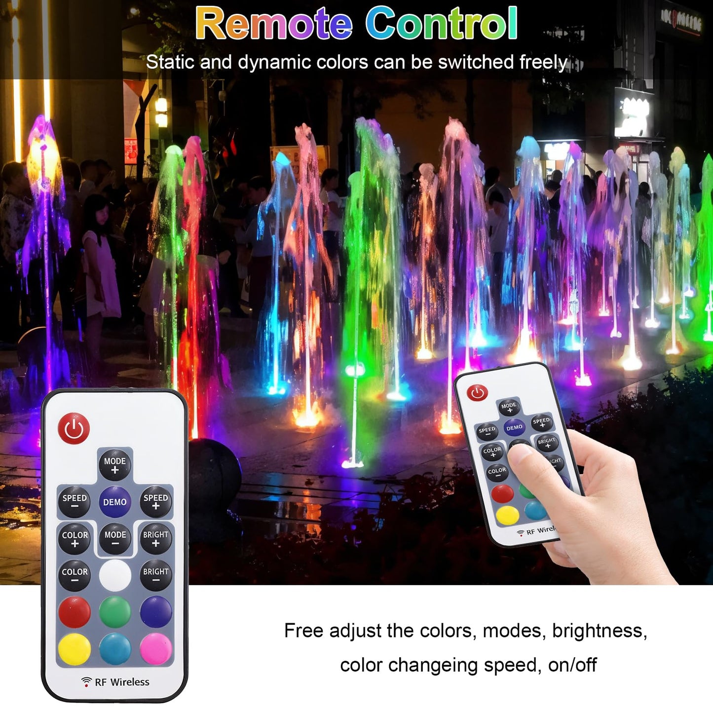 Srygery RGB Underwater Pond Lights, 20 Colors Dimmable, IP68 Waterproof, Remote Control, Set of 4, Black, Model BSV-RL504C