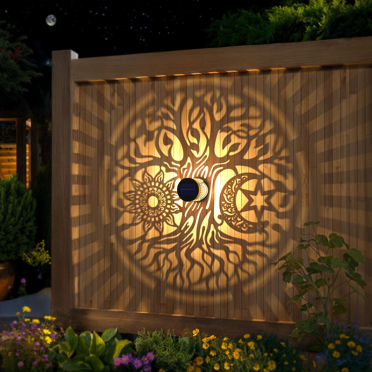 gardencave Solar Fence Lights - 4 Pack, Tree Theme, Waterproof, Outdoor Wall Deck Step Lights, Model Fence1