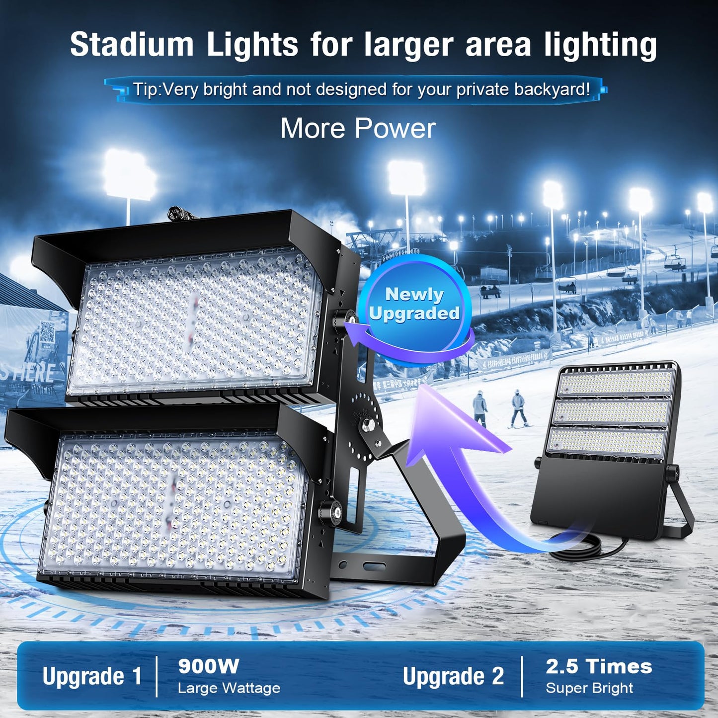 Tomourd 900W Led Stadium Lights  Ip66 High Power Outdoor Sport Court Arena Light Pro-Grade High Mast Lighting With Dimmable 10Kv Surge Protection Commercial And Industry For Large Area Lighting