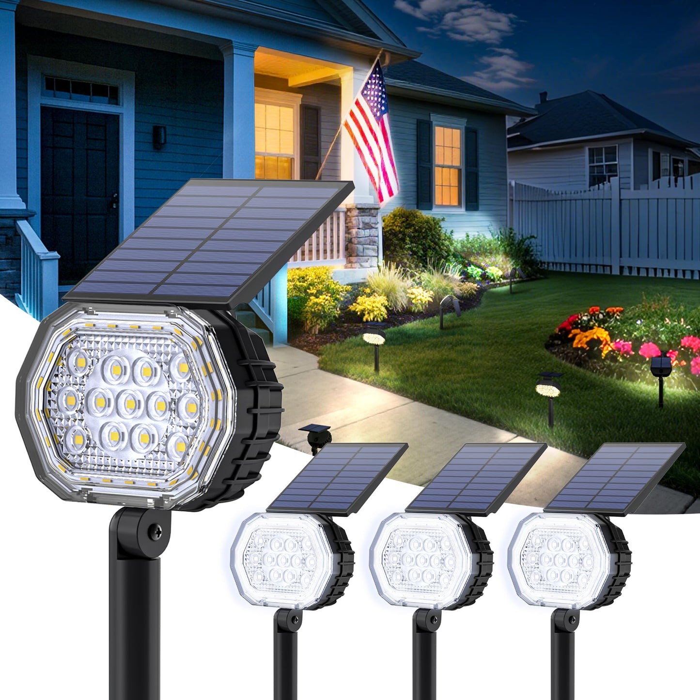 Solar Spot Lights Outdoor Waterproof Ip65  3 Modes Solar Lights Outdoor 35 Led Landscape Lighting  Spot Uplights For Garden Patio Yard Walkway Driveway House Backyard  4 Pack Cool White(6000K)