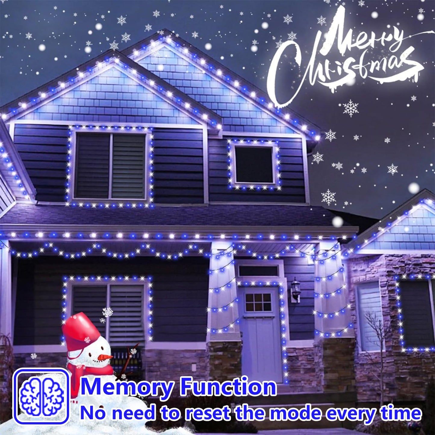 Yeguo 500 Led Christmas Lights, 165Ft Blue And White Waterproof String Lights, 8 Modes Indoor/Outdoor Decor
