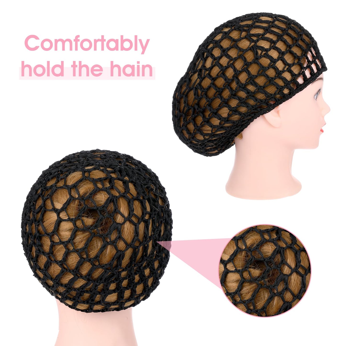 YUXIANLB 3 Pcs Hair Net Cap for Sleeping Breathable Mesh Wrap Elastic Crochet Snood Hair Protection for Night Shower Bath Makeup