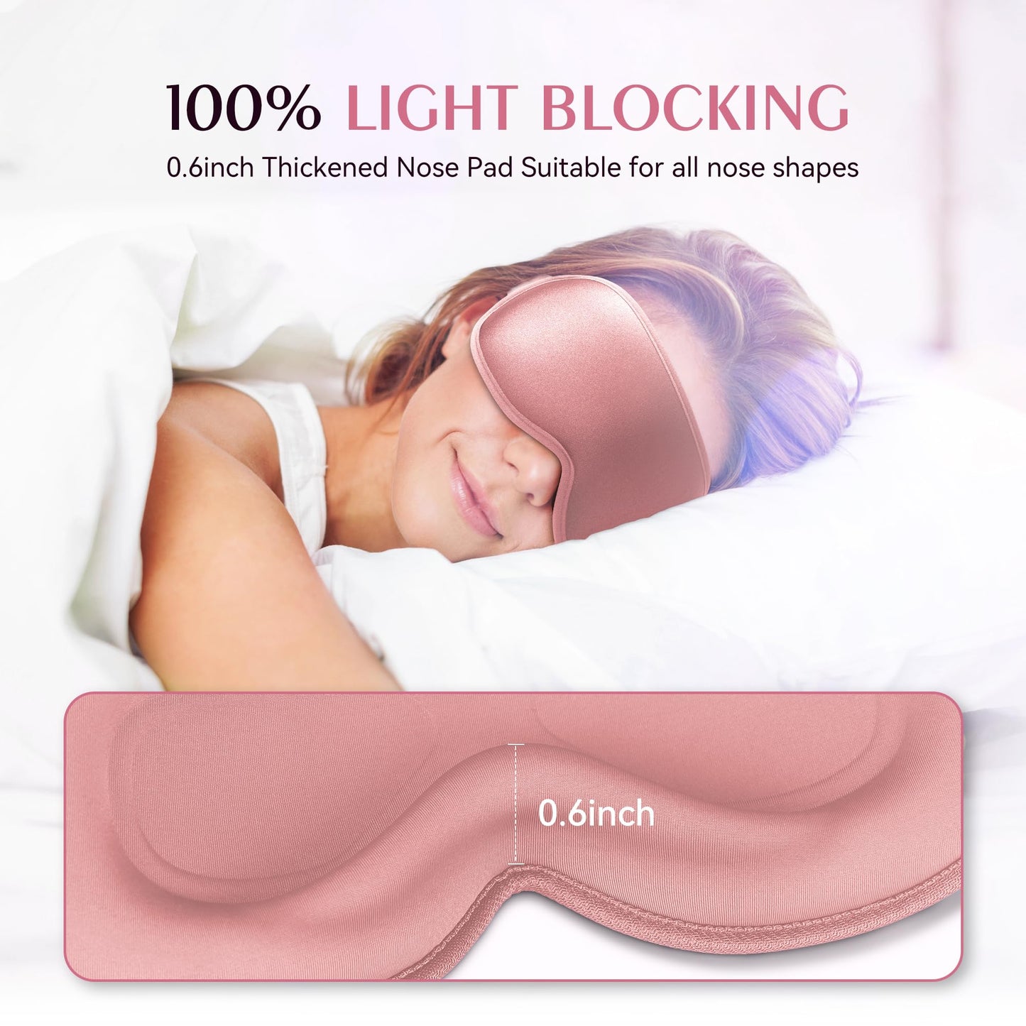Weighted Eye Mask 2 Pack - 3D Contoured Sleep Masks for Women Men, Blackout Sleeping Eye Mask for Travel, Meditation, Airplane, Memory Foam, Adjustable Strap Pink Black