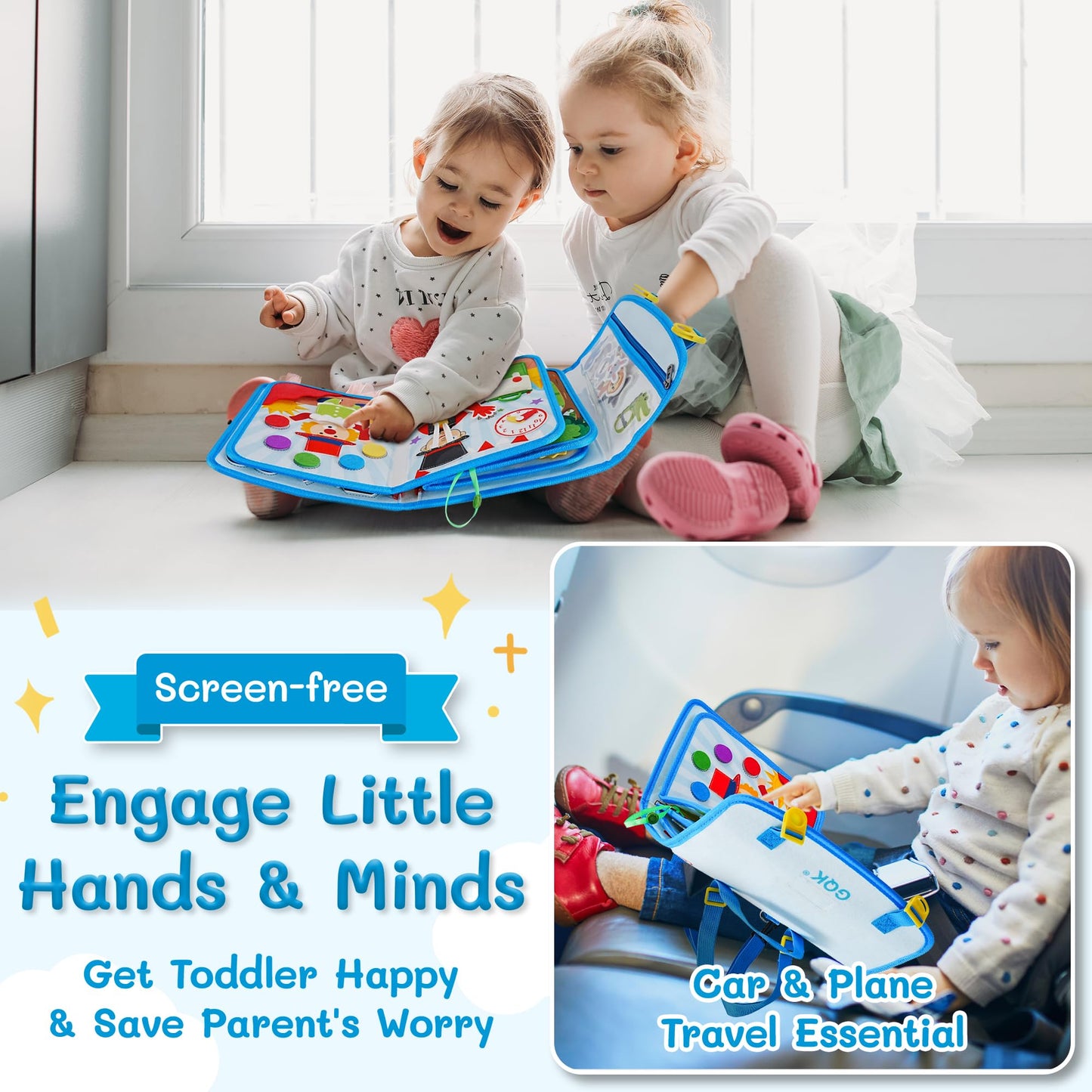 Busy Book for Toddlers 1 2 3 4 Ages, Montessori Sensory Busy Board Backpack Travel Toys, Zoo 20 in 1 Quiet Activity Books for Toddlers 1-3 Year Old Boys Girls Educational Learning Gift (Blue/P10)
