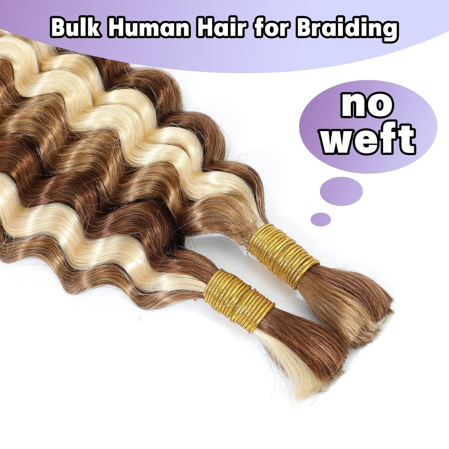 DSEKCAIN P27/30/613 Human Braiding Hair for Boho Braids Highlight Brown Blonde Deep Wave Bulk Human Hair for Braiding Crochet Cu