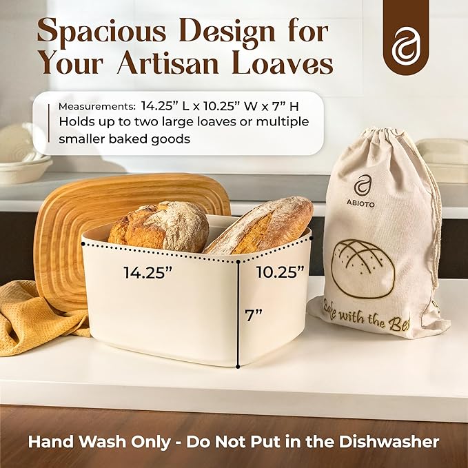 Extra Large Bread Box for Kitchen Countertop with 2 Bread Bags - Sturdy Modern Construction, Ribbed Design Keeps Bread Fresh Longer - Large Sourdough Bread Box with Cutting Board Lid (Blue)